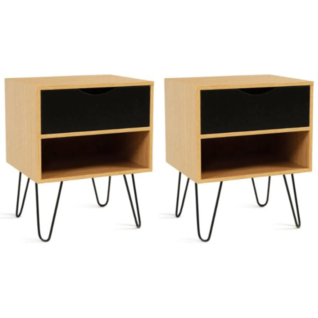 IDMarket - Set di 2 comodini NOEMI con 1 cassetto e 1 ripiano