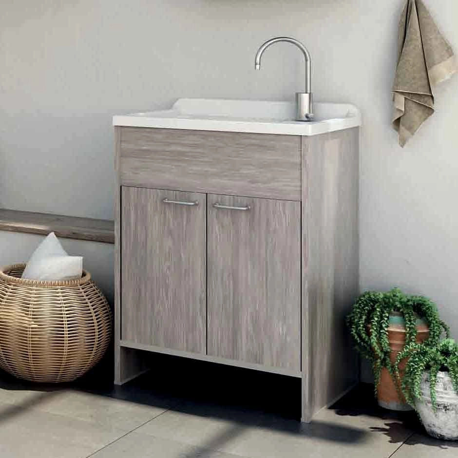 Mobile LAVATOIO in PVC in KIT di montaggio - 60X50 per Interni/Esterni - CR - Col: LEGNO ROVERE