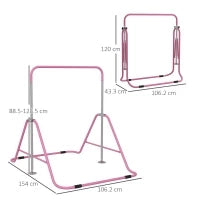 Sbarra per Trazioni Pieghevole per Bambini 3-8 Anni con Altezze Regolabili in Acciaio, 154x106.2x88.5-128.5cm, Rosa