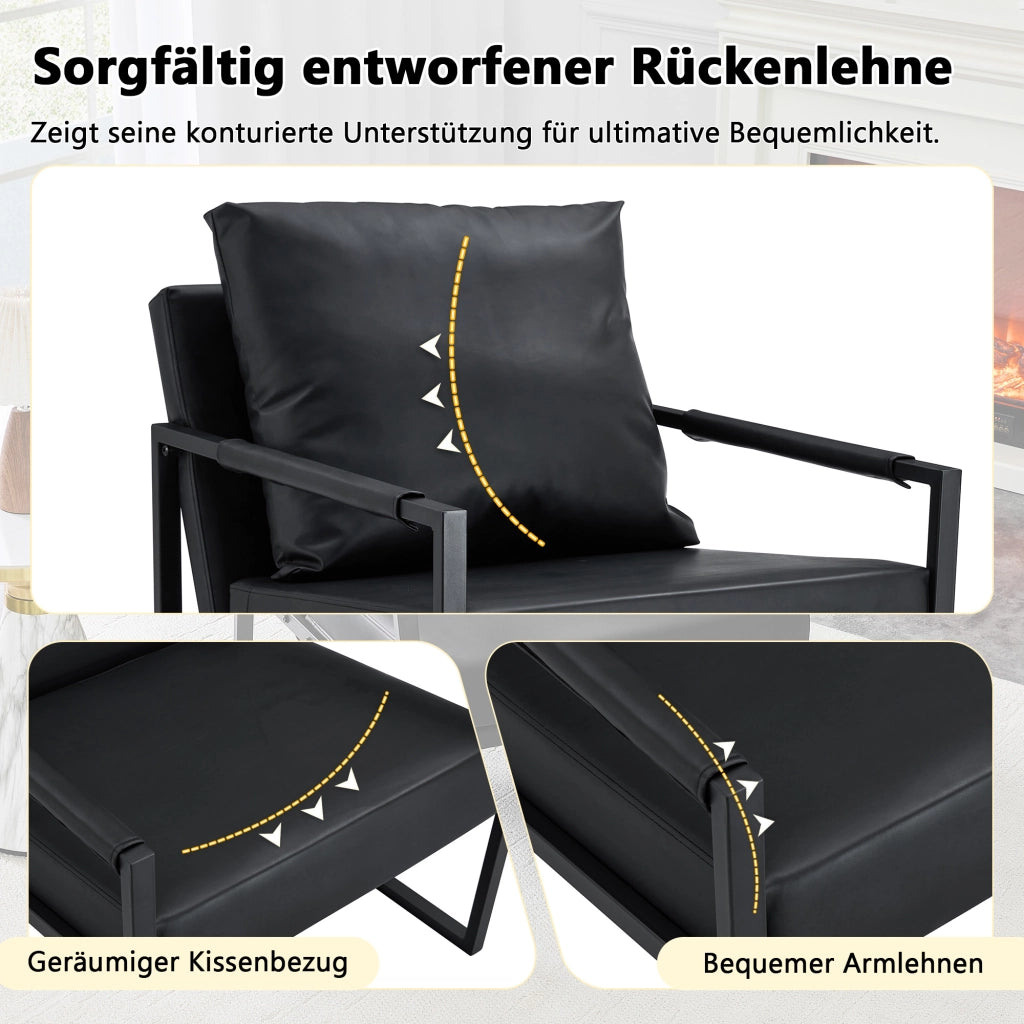 POLTRONA Moderna in metallo nero e pelle sintetica nera 79x65x28 cm