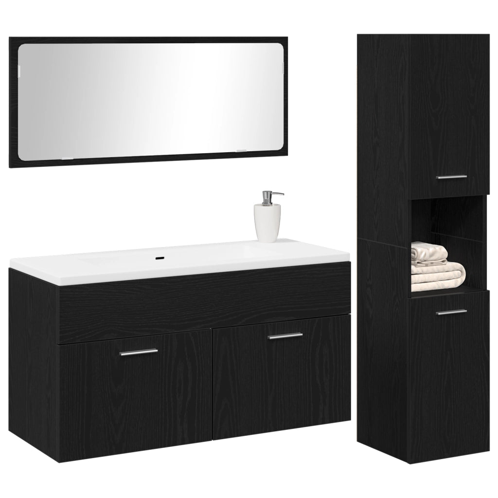 Set di mobili per bagno 3 pezzi rovere nero legno ingegnerizzato