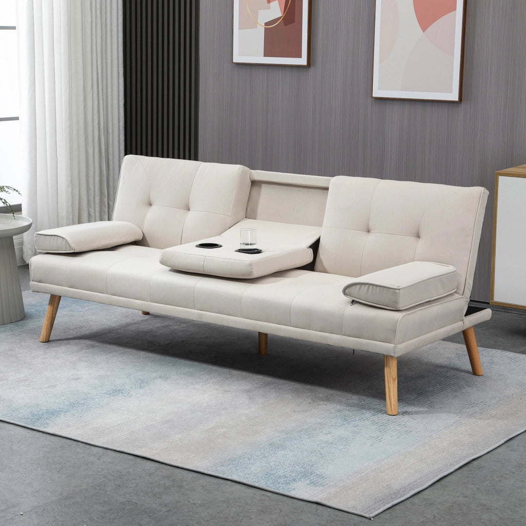 Divano letto 3 posti ¨C zephmum ¨C beige, tela, 181x77x78 cm