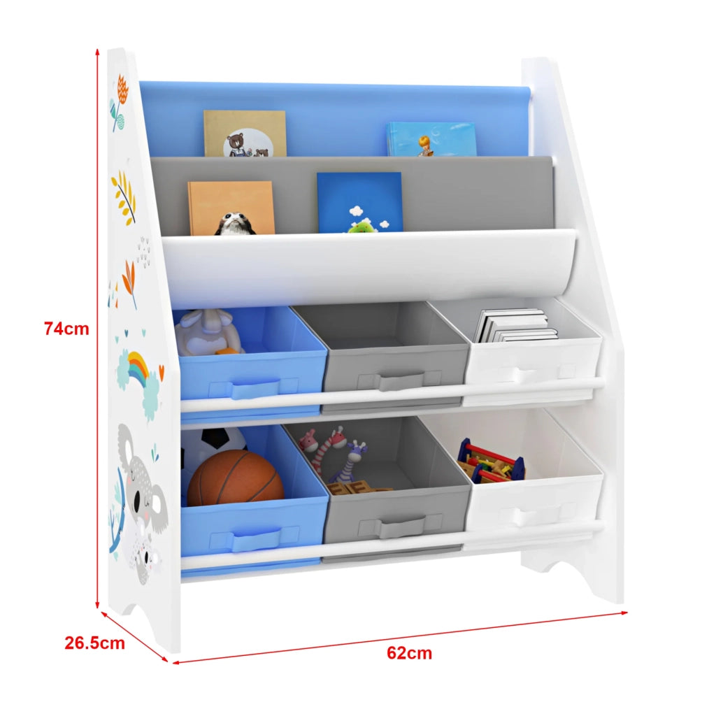 Scaffale portaoggetti per bambini Ponteceso con 6 scomparti aperti bianco/grigio/blu 03_0006990
