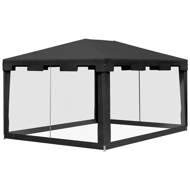 GAZEBO PIEGHEVOLE CON ZANZARIERA E 2 INGRESSI IN METALLO E PE 4X3 M GRIGIO SCURO