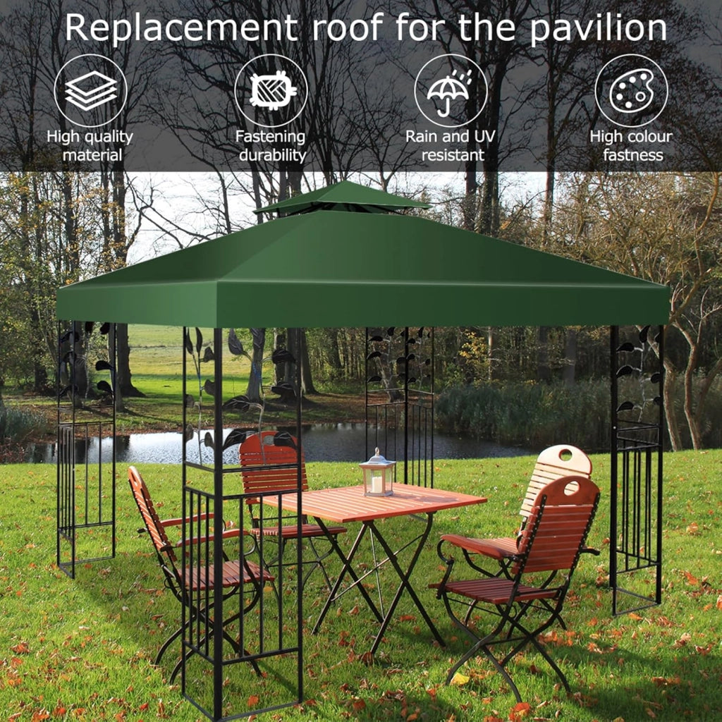 Tetto Gazebo di Ricambio per Gazebo, 3 x 3 m, per Giardino, Balcone, Spiaggia, Impermeabile, Doppio Tetto, Verde Scuro