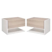 Set di 2 Comodini Sospesi a Parete con Cassetto e Mensola, Arredamento Moderno Camera da Letto, Bianco e Rovere