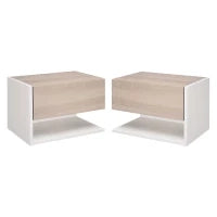 Set di 2 Comodini Sospesi a Parete con Cassetto e Mensola, Arredamento Moderno Camera da Letto, Bianco e Rovere
