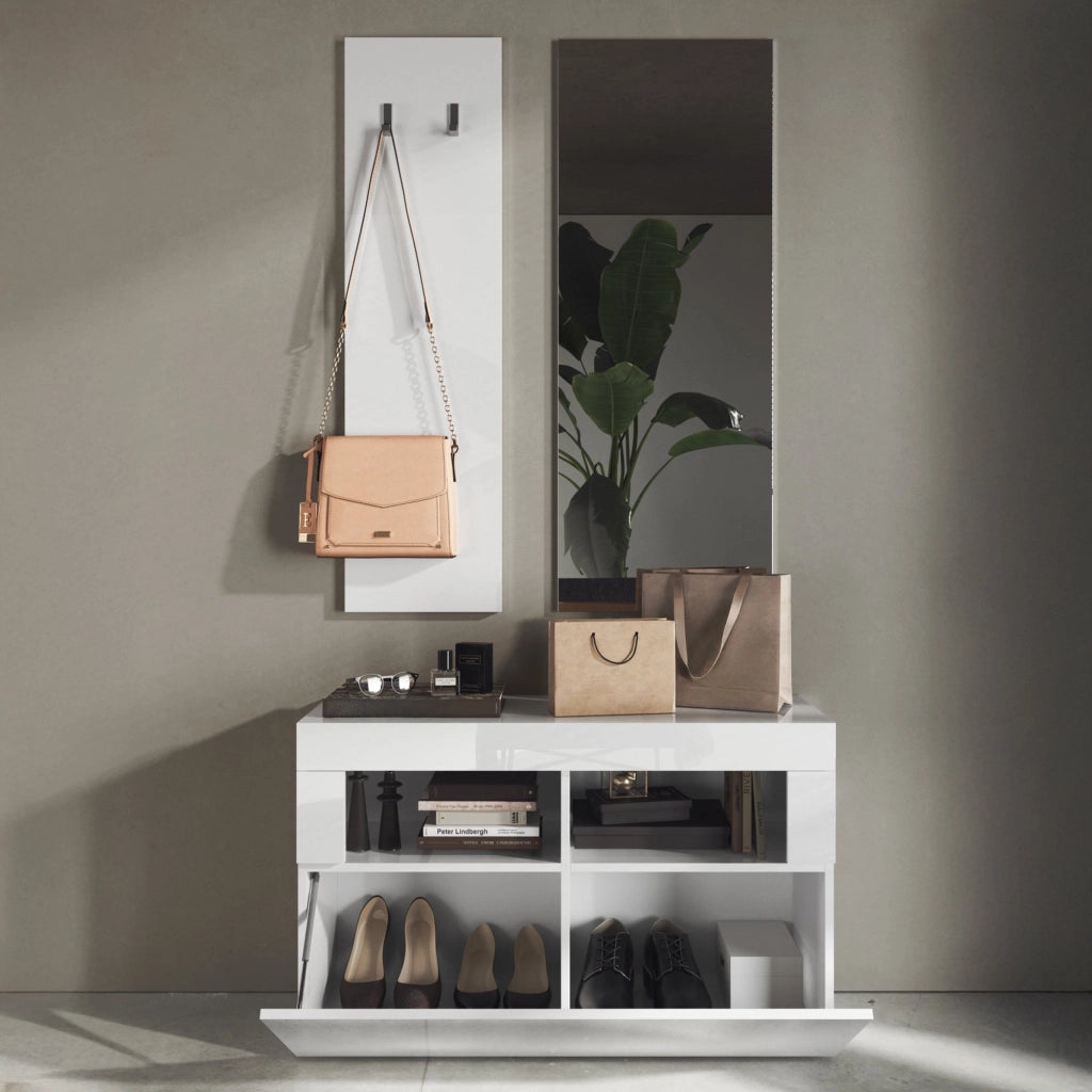 Toirano, Mobile da Ingresso Specchio Incluso, 91x36x165h cm Bianco Lucido