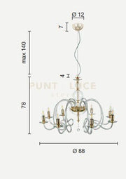 LAMPADARIO VIVALDI 8 LUCI TRASPARENTE CROMO ATTACCO E14 D.88CM