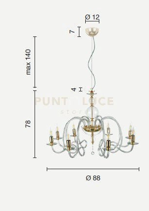 LAMPADARIO VIVALDI 8 LUCI TRASPARENTE CROMO ATTACCO E14 D.88CM