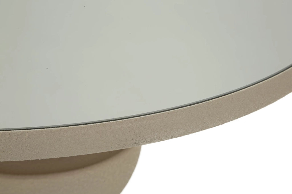 Tavolinetto Dune con Specchio Ø45x49,5 cm in Ferro e Specchio Crema