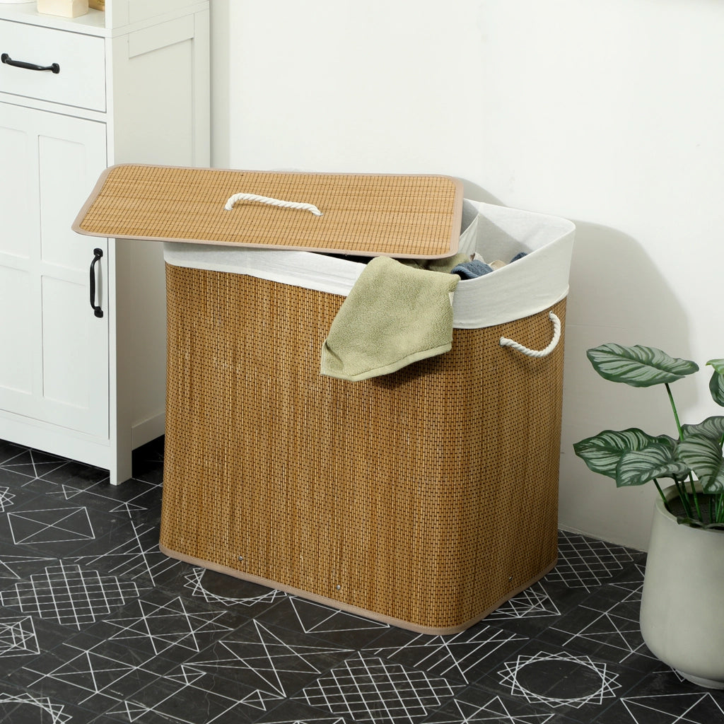 Cesto Portabiancheria 3 Scomparti Bamb¨´ ¨C Xylo ¨C 144L Marrone 60x40x60cm