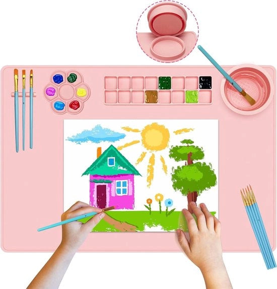 Mat di Silicone per Hobby 60 x 40 cm - Sottile per Bambini - Lavabile - 10 Pennelli - Multifunzionale - Lavorazione Artigianale