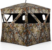 Tenda da Caccia Portatile per 4 Persone, Tenda Pop-Up Camouflage con Finestre Silenziose, Porta Apribile, Pannelli di Sicurezza Rimovibili e Borsa da Trasporto, 140 x 140 x 176 cm
