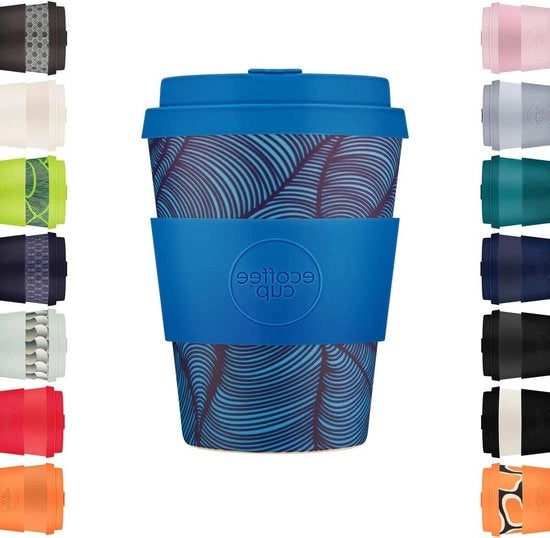 Tazza di caffè ecologica riciclabile 100% vegetale 350ml - coperchio in silicone e manico - melamina inclusa - sicura per lavastoviglie/microonde