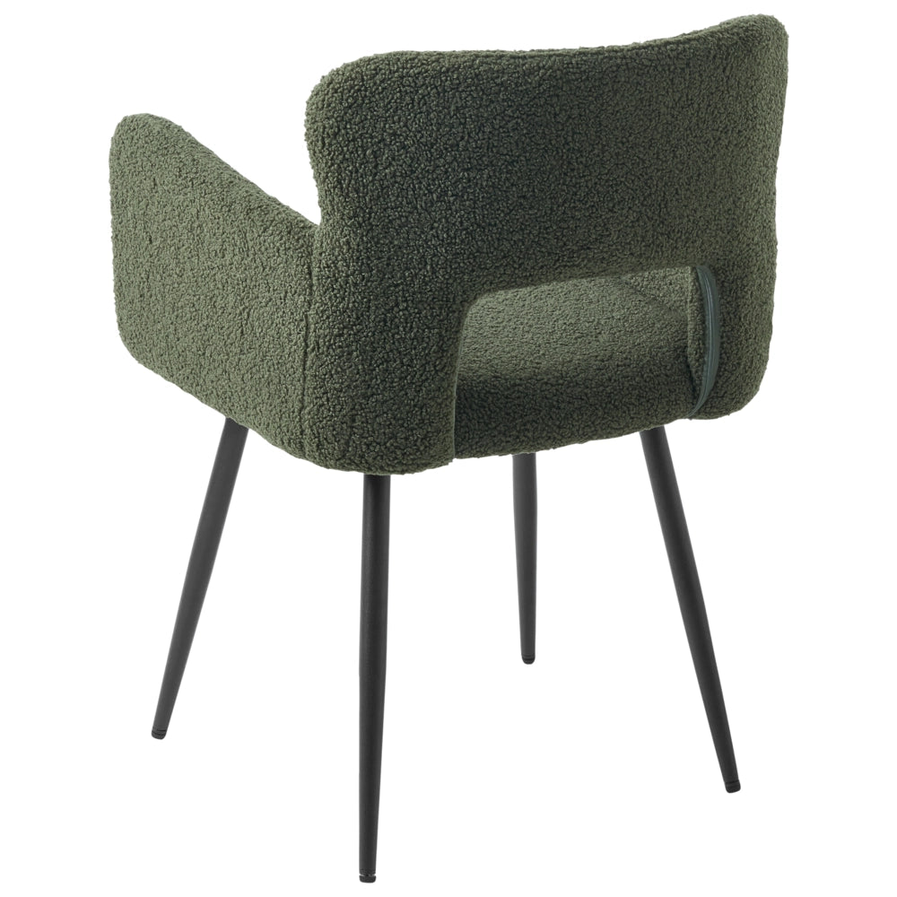 Set di 2 sedie da pranzo bouclè verde scuro braccioli schienale intagliato gambe in metallo moderna industriale