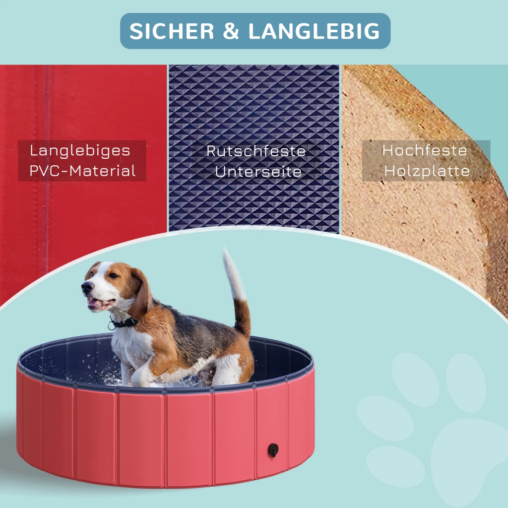 Vasca da bagno per cani e gatti pieghevole ¨C zephmum ¨C plastica e legno rosso ?100x30 cm