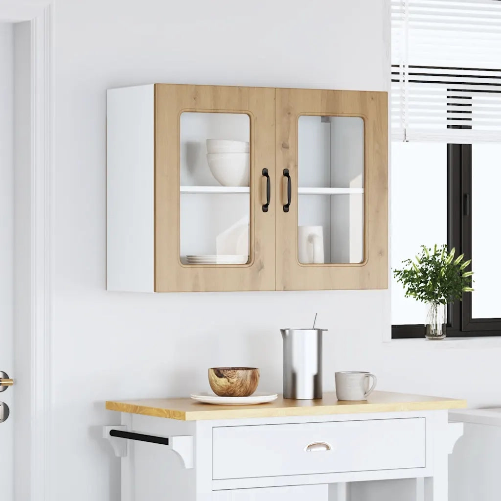 vidaXL Pensile da Cucina con Porta in Vetro Kalmar Rovere Artigianale