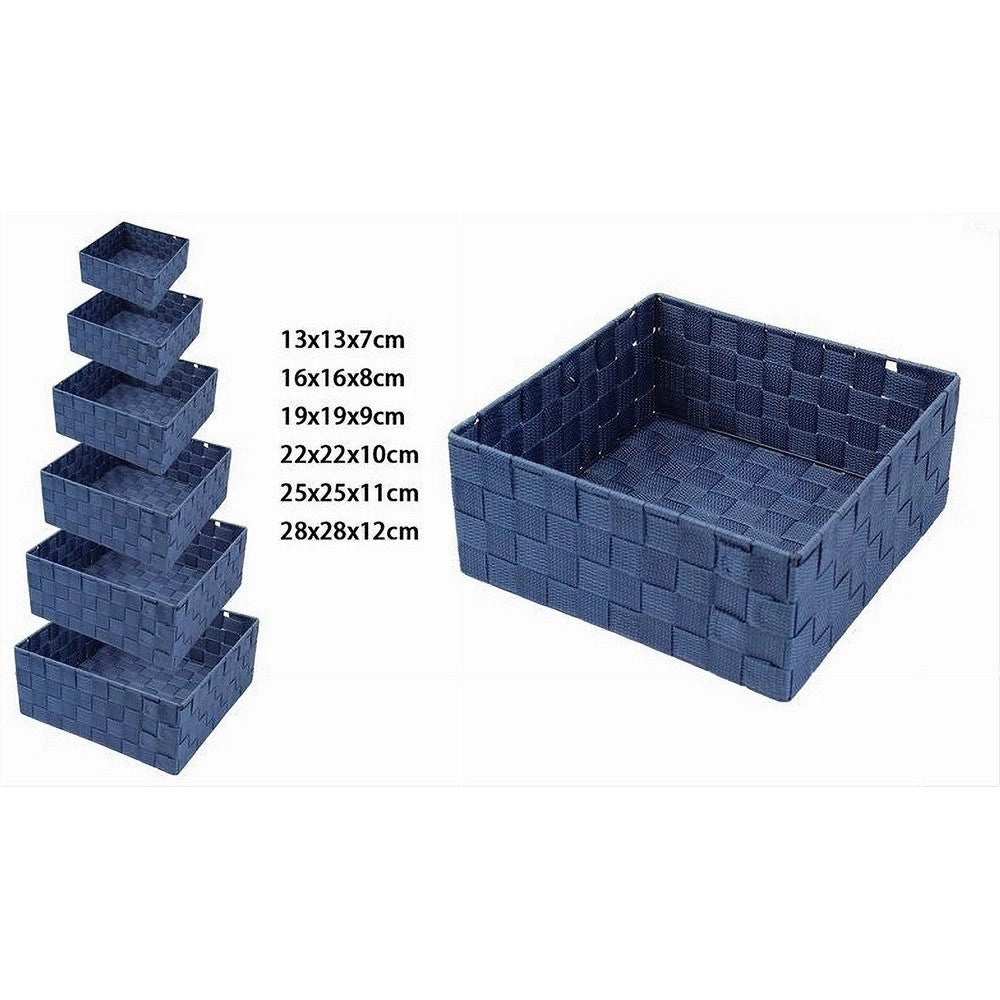 Trade Shop - 6pz Scatola In Tessuto Contenitori Organizer Bagno Armadi Portaoggetti Blu 79076 -
