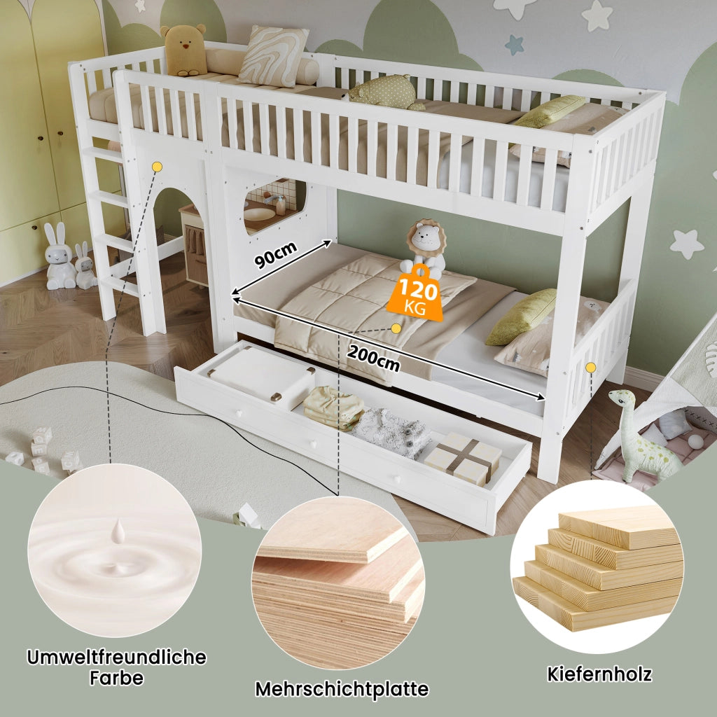 Letto a castello per bambini bianco/naturale 90x200 cm
