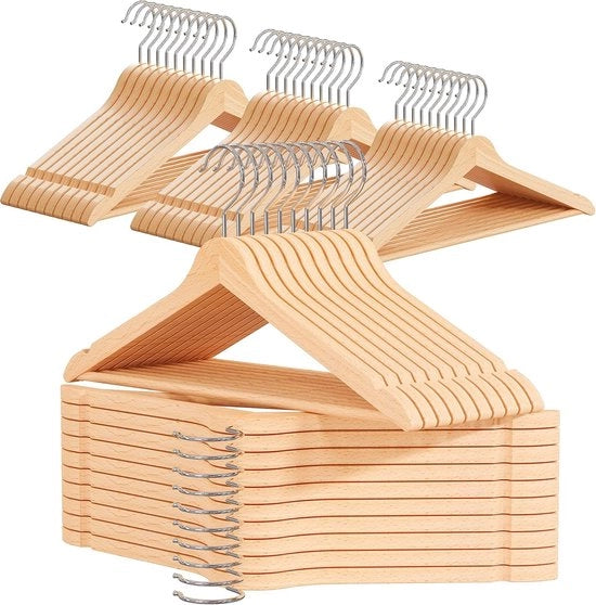Hanger per abito in legno - Made in UE - hanger per abito in legno per la tua veste - gancio 360° ruotabile - fori in spalla - Hangers Abiti (50, naturale)