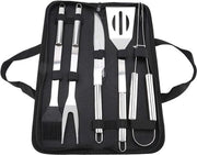 Set di accessori barbecue in acciaio inossidabile - 5 pezzi - duraturo - set di accessori barbecue - esterno - set di grigliatura con coltello forchetta cucchiaio spazzola clip