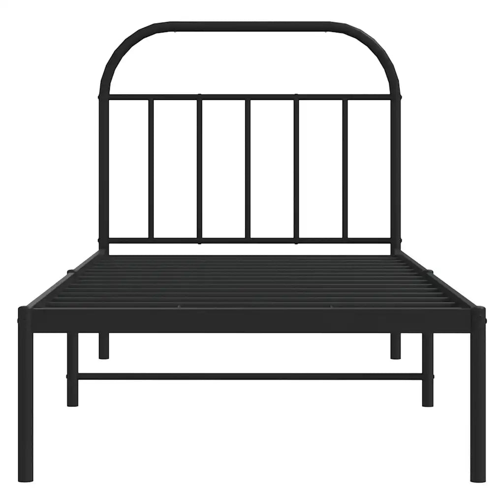Letto singolo | Letto per adulti | Giroletto con Testiera in Metallo Nero 90x200 cm