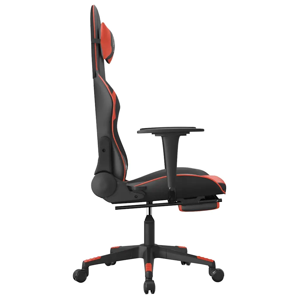 Sedia da Gaming | Sedia da e-sports Massaggio Poggiapiedi Nero e Rosso Similpelle