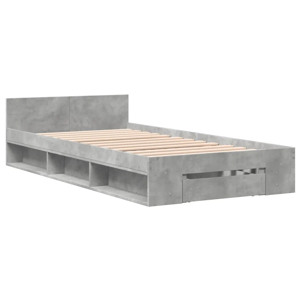 Letto singolo | Letto per adulti | Giroletto Cassetto Grigio Cemento 90x190 cm Legno Multistrato