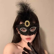 Costume da ballo nero, stile 10.1, con maschera per metà faccia e occhielli, per festa e partita, 1 pezzo