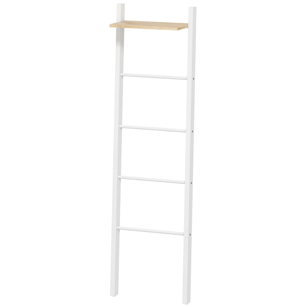 Scala Portasciugamani con Ripiano e 4 Barre ¨C zephmum ¨C Bianco e Rovere 43x20x151 cm
