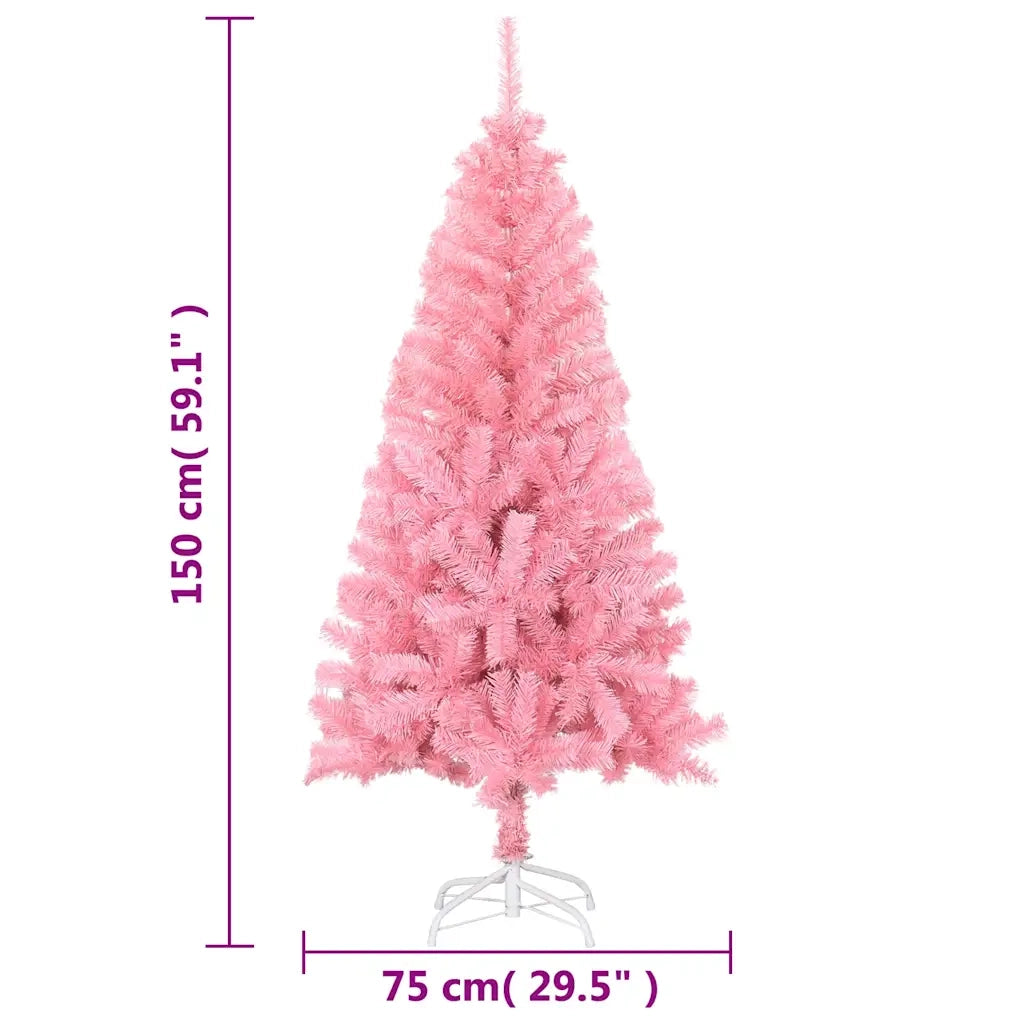 Albero di Natale Artificiale Sottile con Base-Decorazioni natalizie Rosa 150 cm PVC