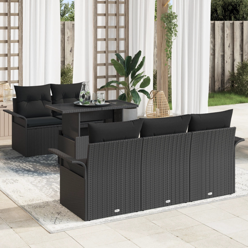 Set divano da giardino 6 pezzi con cuscini Black Poly Rattan