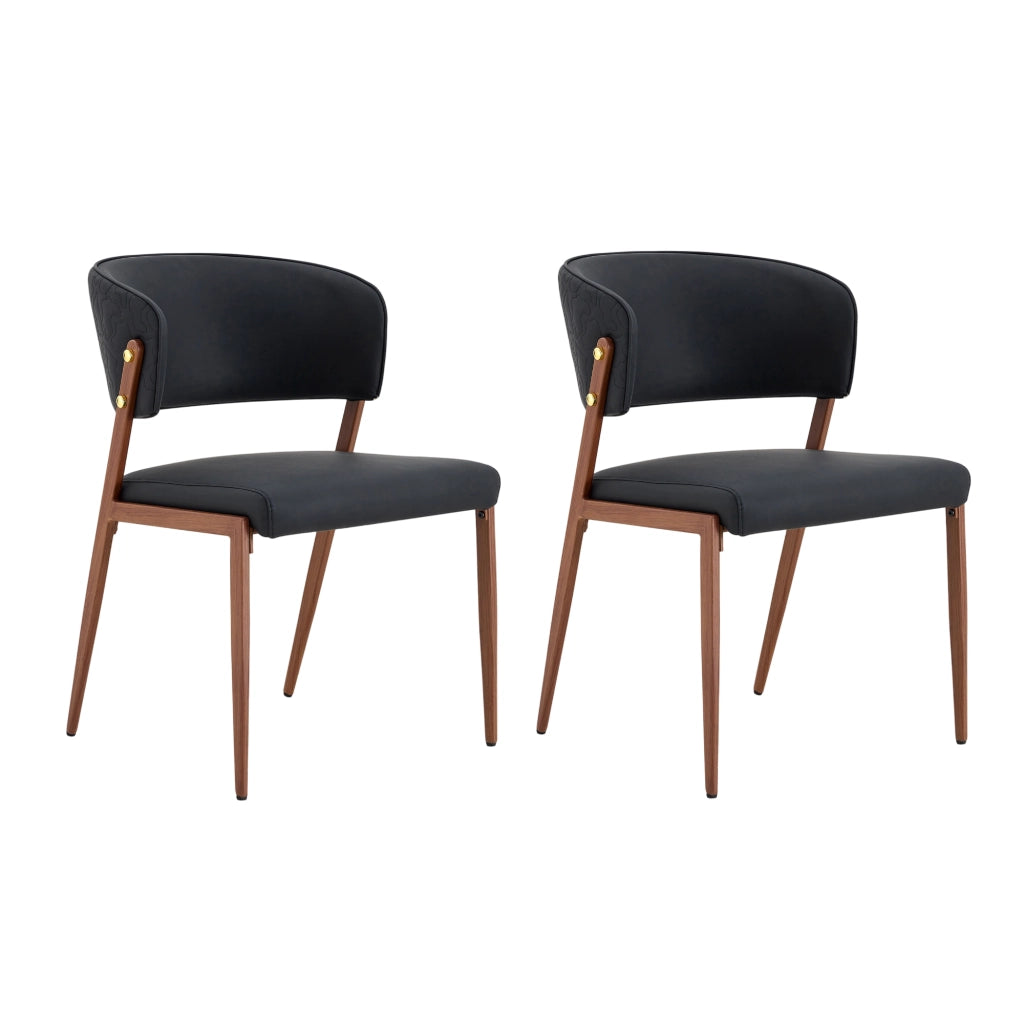 Sedia da pranzo moderna in ecopelle con schienale ergonomico e gambe in metallo nera