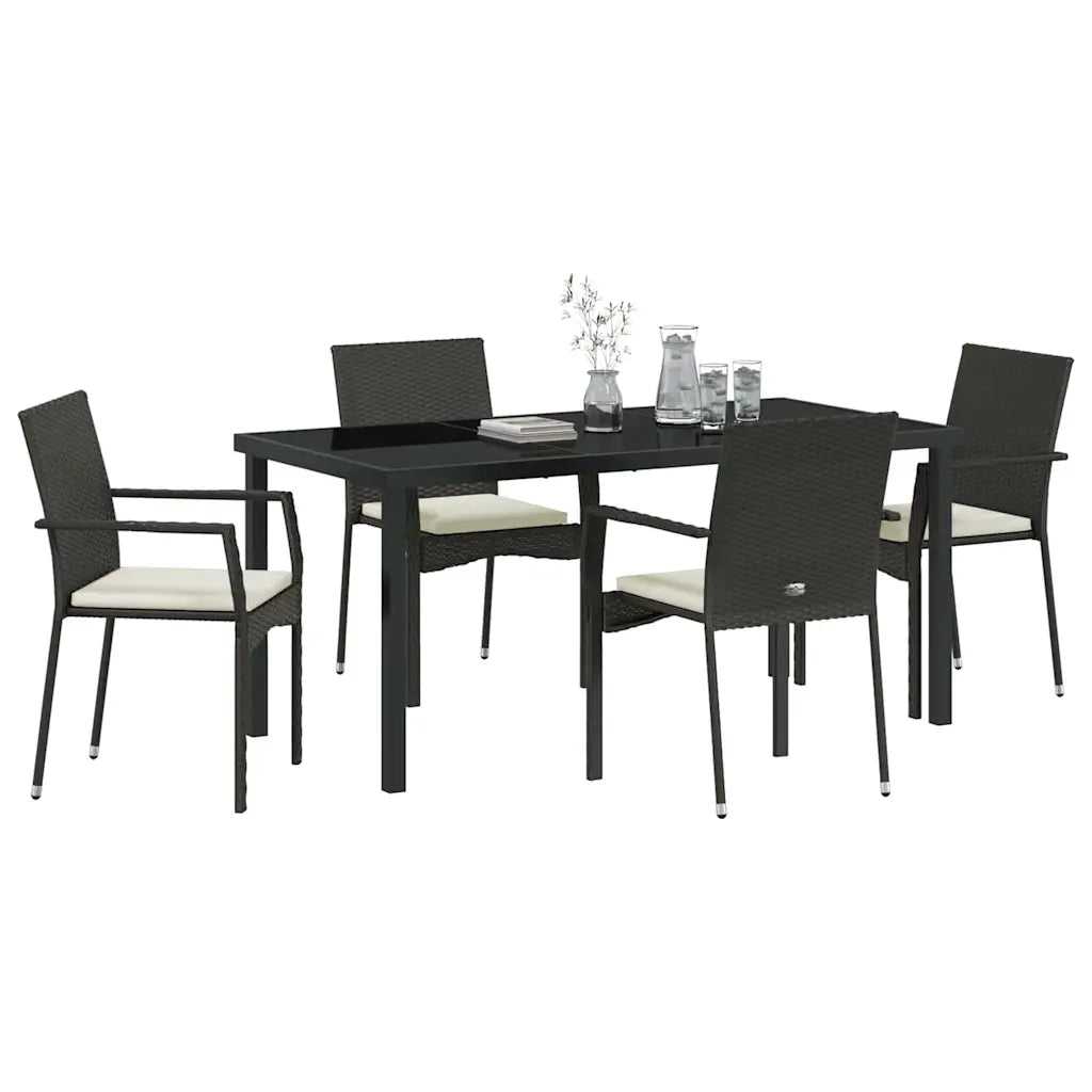 Set da Pranzo per Giardino con cuscino 5 pcs Nero polyrattan 3380081