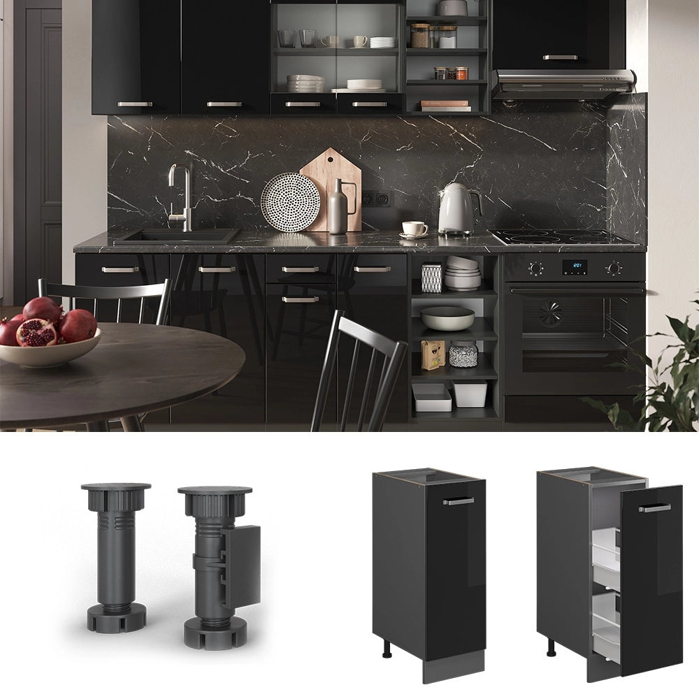 Armadio cucina dispensa alto R-Line Nero lucido/Antracite 30 cm, PL Rovere Vicco