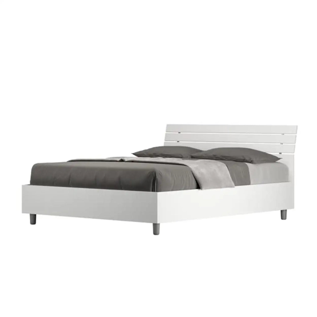 Letto matrimoniale francese contenitore 140x190 testata inclinata con doghe bianco frassino Ankel