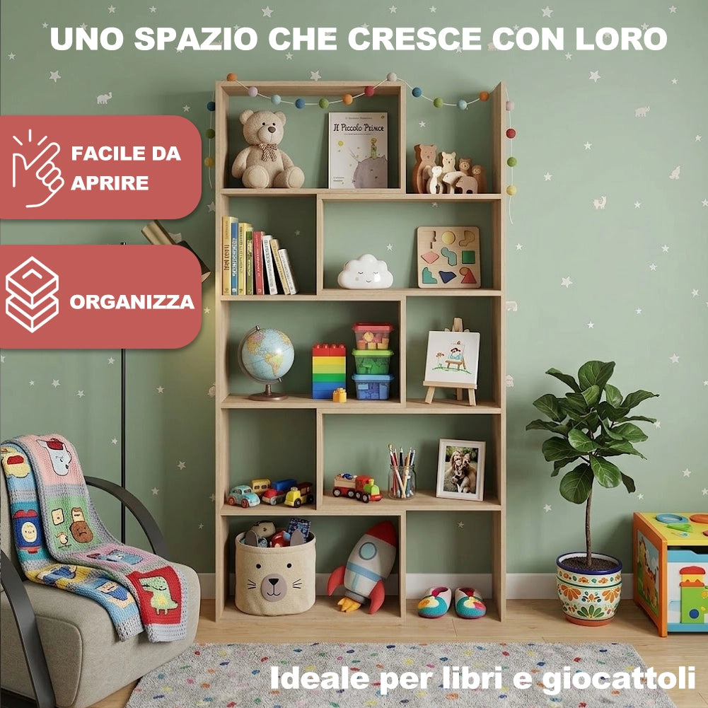 Libreria Modulare Apribile Legno Quercia Scaffale Libri Componibile 72x22x200cm