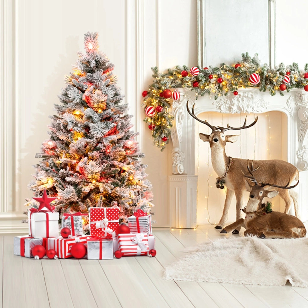 Albero di natale artificiale con rametti di PE PVC luci LED 8 modalit¨¤ di illuminazione, Albero decorativo da 136cm-Alberi di Natale