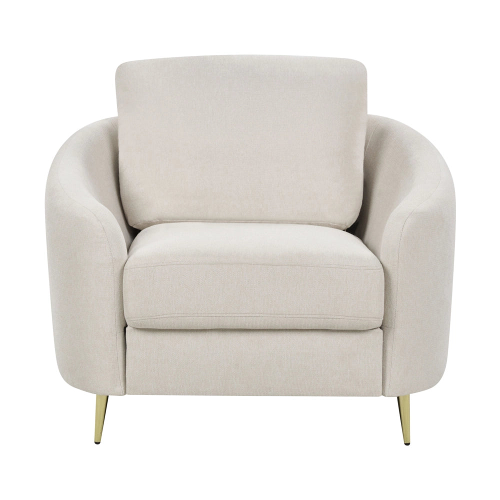 Set da soggiorno due divani e una poltrona in tessuto bouclè beige chiaro 6 posti piedi dorati curve soffici