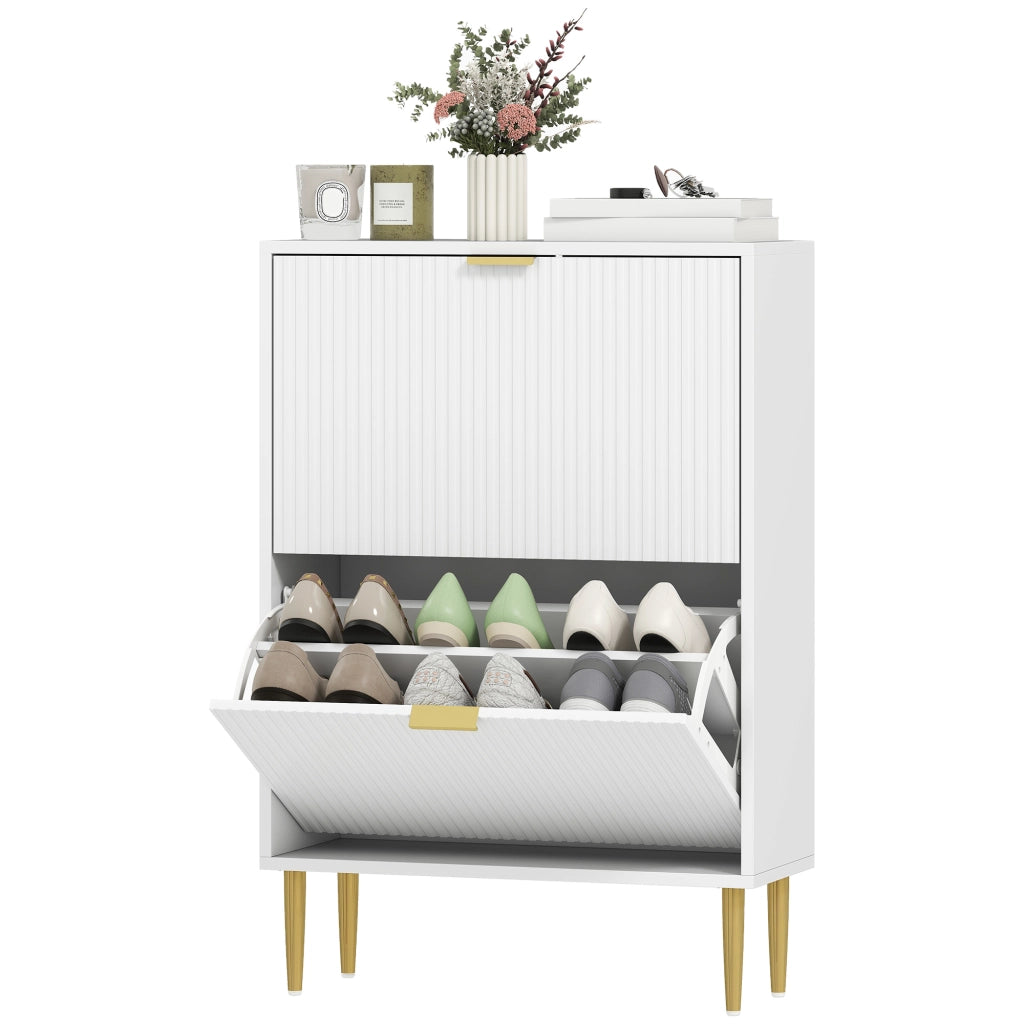 Scarpiera con 2 cassetti, ante e ripiani regolabili ¨C Zephmum ¨C Bianco 60x24x91,5cm