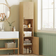 Mobile bagno alto stretto 40x31x182 cm, 2 vani chiusi, ripiani aperti, colore quercia