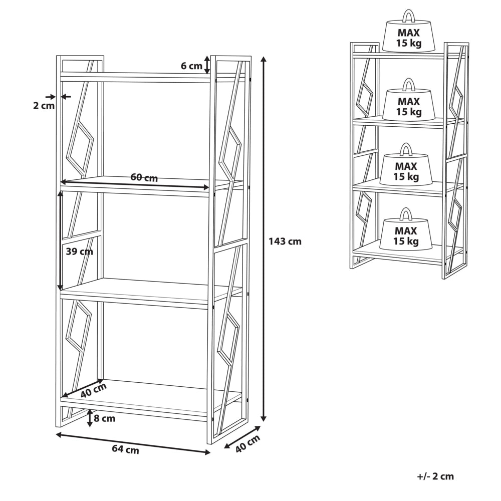 Libreria a 4 ripiani Scaffale industriale minimalista con struttura in metallo Nero e legno scuro