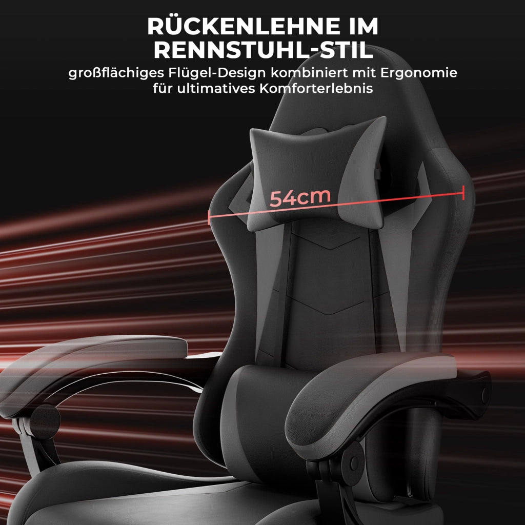 SEDIA gaming ergonomica con poggiatesta e supporto lombare, nero/grigio