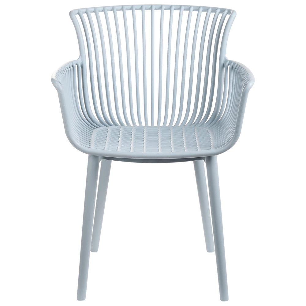 Set di 4 sedie da pranzo in plastica azzurro per interni ed esterni da giardino con braccioli in stile minimalista