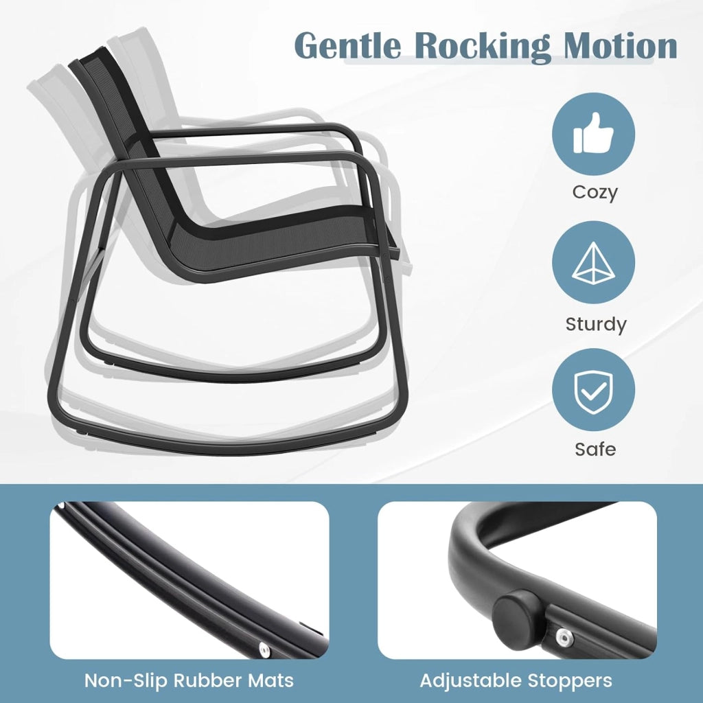 Set di 4 giardino con tavolino da salotto e panca mobile e 2 sedie a dondolo, mobili da balcone in textilene con delicato movimento a dondolo, per 4 persone