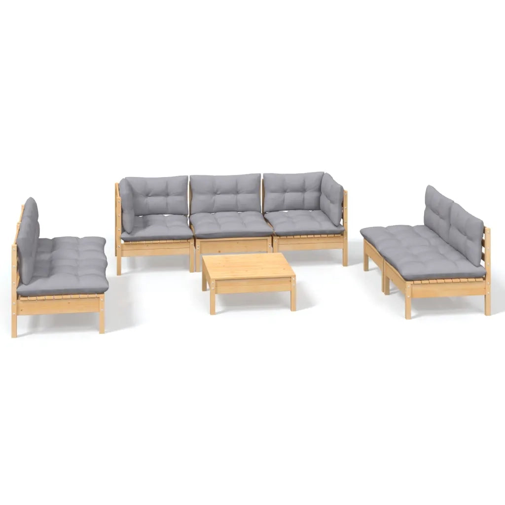Set Divani da Giardino 8 pz con Cuscini Grigi Massello di Pino cod mxl 42074
