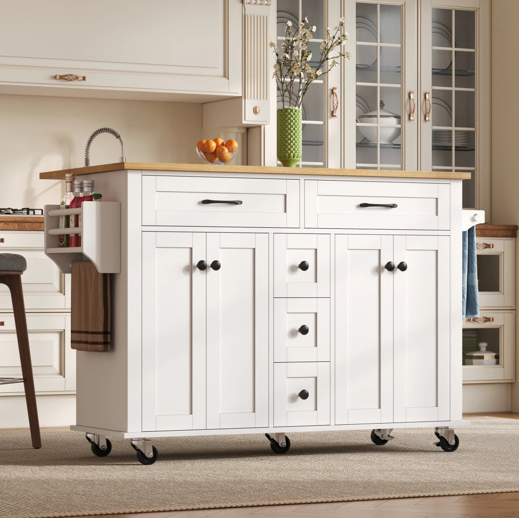 Carrello da cucina multifunzione con piano ribaltabile 140x40(65) cm in MDF bianco e naturale