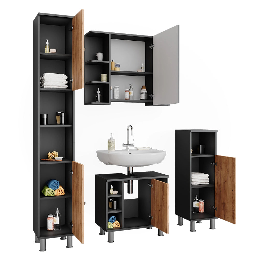 Vicco Set di mobili da bagno Antracite/quercia dorata 4 parti