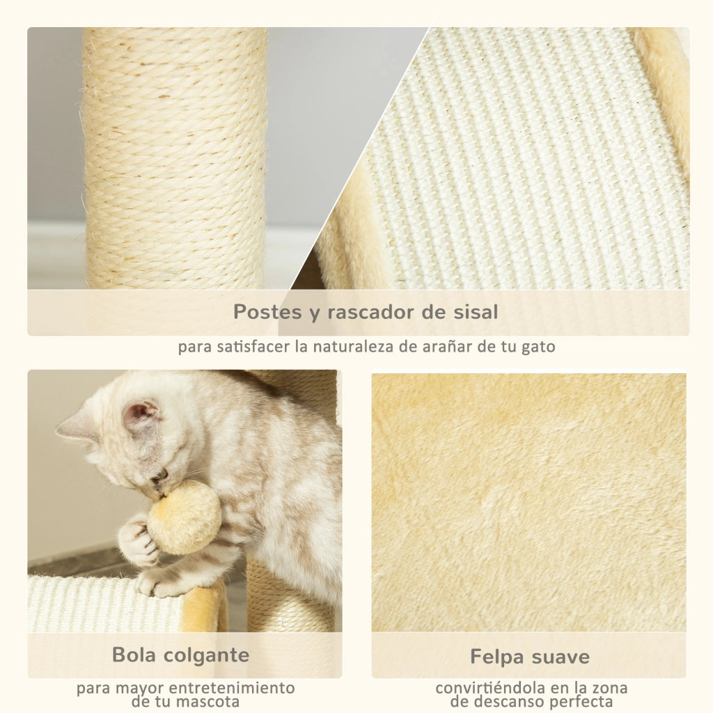 Albero tiragraffi per gatti a 2 livelli con piattaforme e gioco ¨C zephmum ¨C beige 35.5x37x46 cm